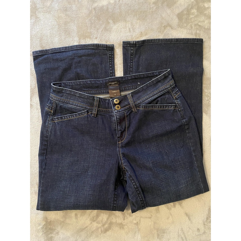 Ann Taylor Jeans Sz 4 Curvy Dark Blue Bootcut Stretch‎ Low Rise Casual Boho